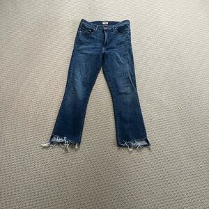 MOTHER Dark Blue Cropped Jeans with Frayed Hem